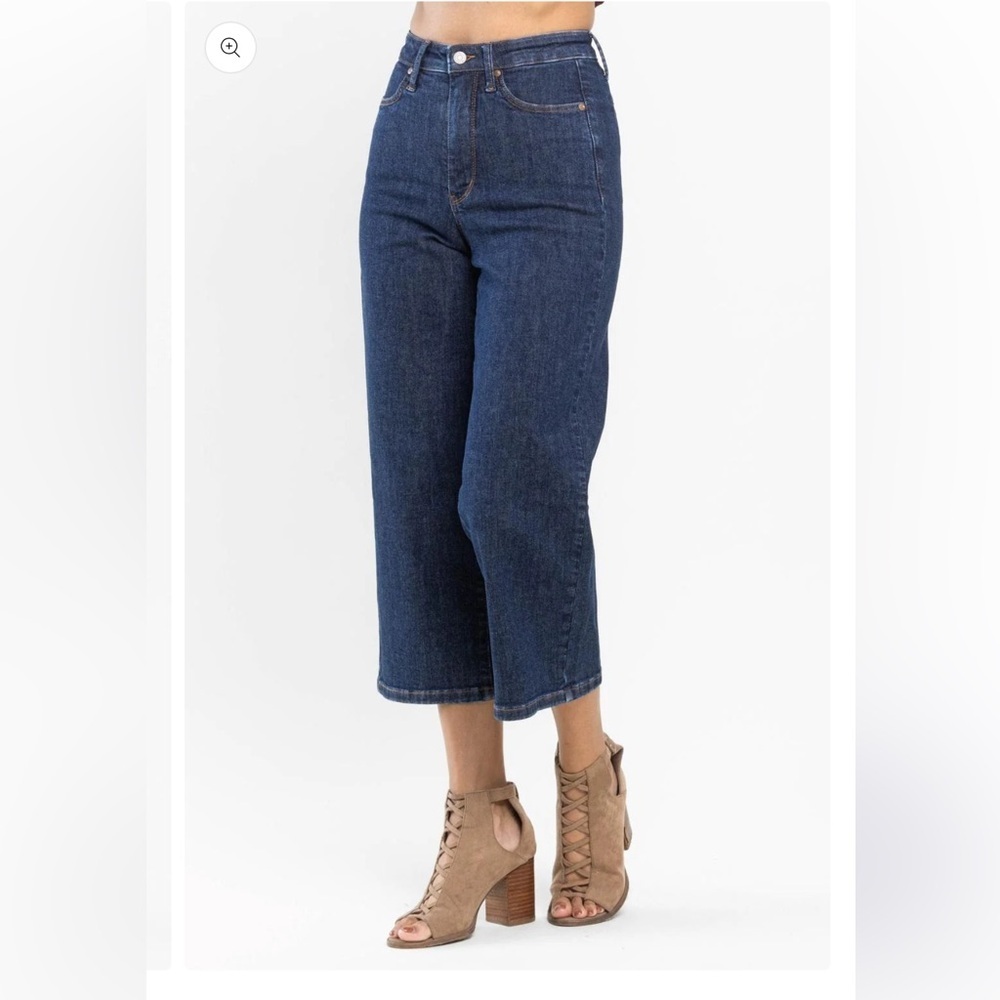 Judy Blue High Waist Tummy Control Tailored Wide Leg Crop Denim Jeans 88716 13 - Picture 2 of 3